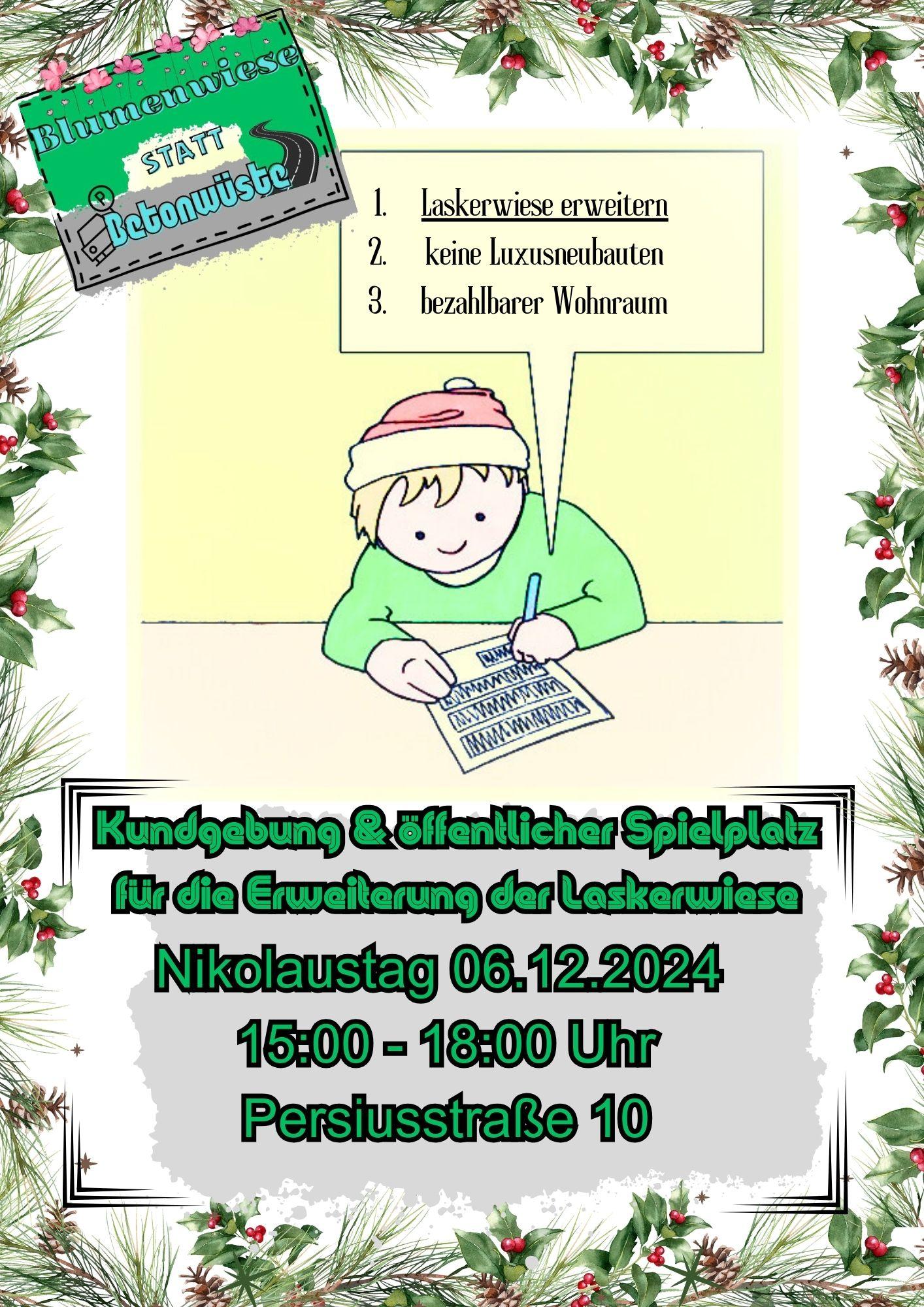 Kundgebung 6.12. zur Erweiterung der Laskerwiese